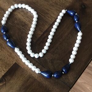 28 inch navy and ivory beads
